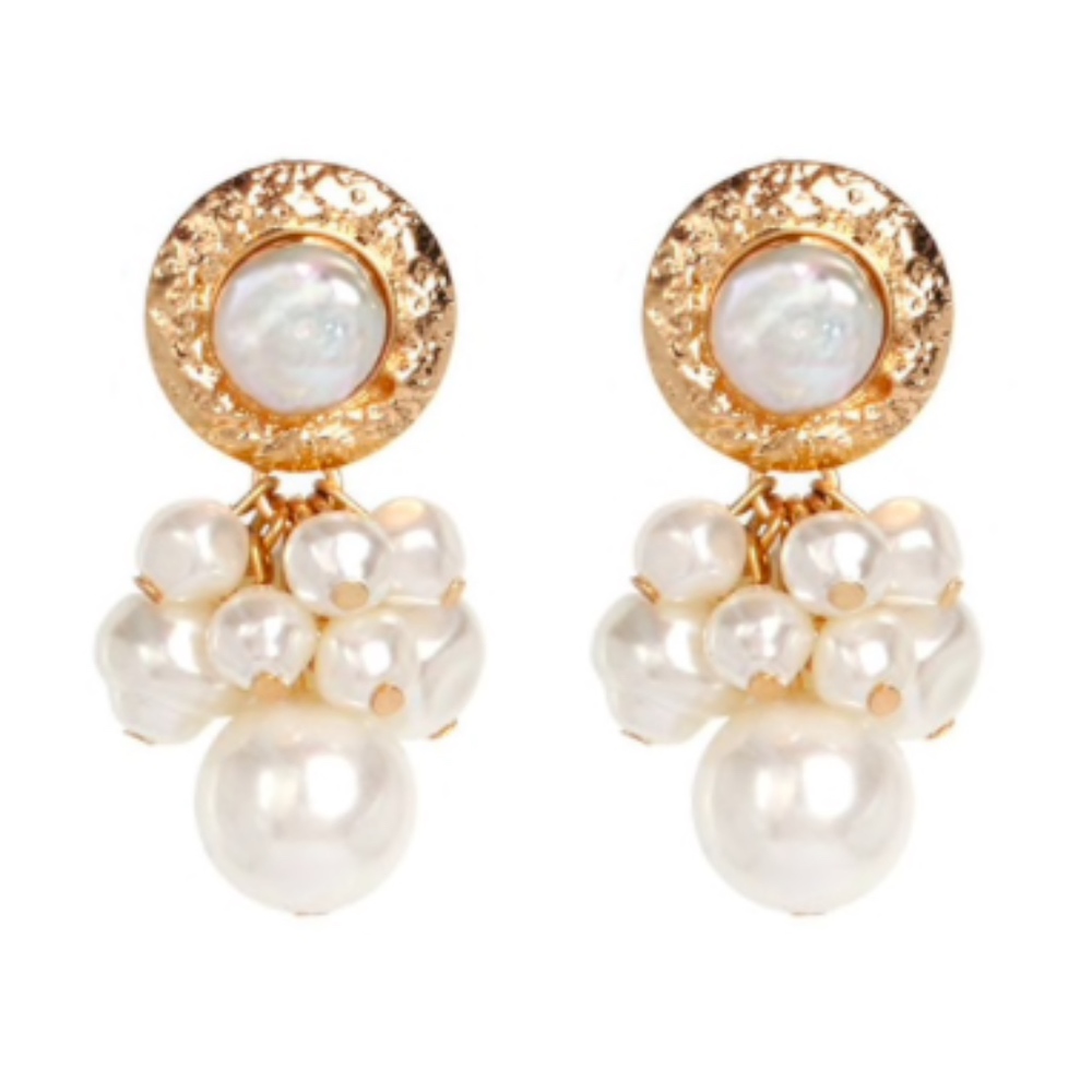 Seashell Drop Gold Tone dangle pearl Earrings